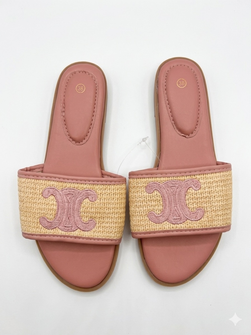 Woven Strap Pink Slide Sandals
